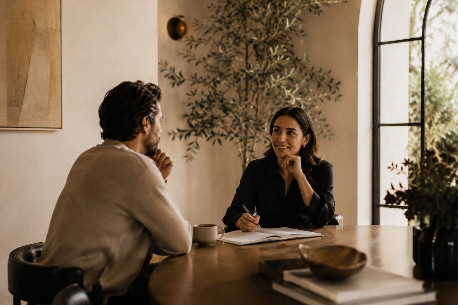 A close, focused working conversation